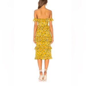 Tularosa off the shoulder midi dress. Yellow floral print
